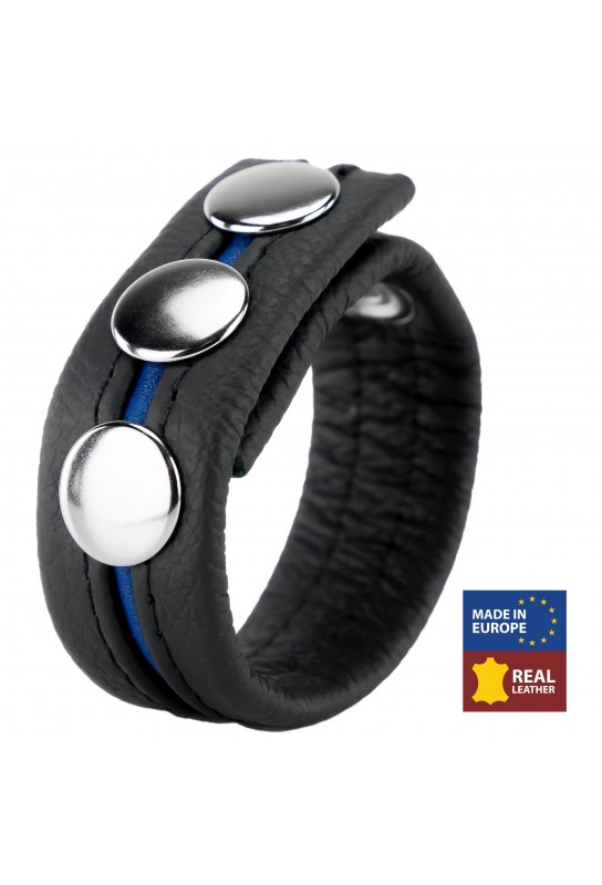 Cockring en cuir 3 Pressions Noir-Bleu 