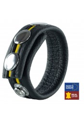 Cockring en cuir 3 Pressions Noir-Jaune