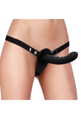 Silicone Ribbed Strap-On - Adjustable - Black 