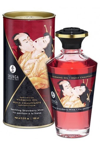 Huile de massage Chauffante Aphrodisiaque – Vin Pétillant à la FRAISE 100 mL 
