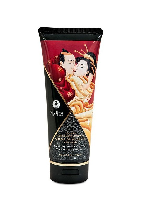 Crème de massage Comestible Vin Pétillant à la FRAISE - 200ml 