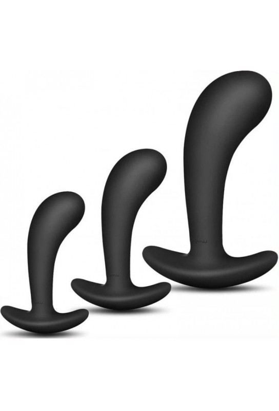 Kit de 3 mini Plugs prostatiques Silicone 11 x 3.5cm Noir 