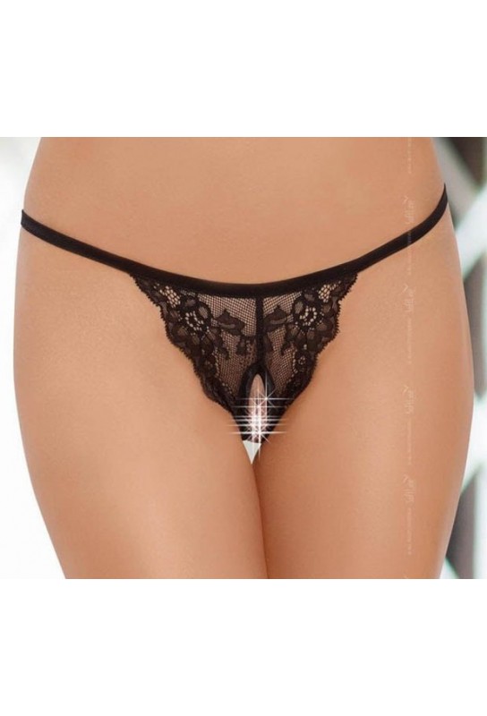 String Ficelle ouvert sur l'entrejambe - Noir 
