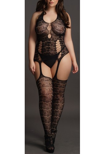 Combinaison Grande Taille LACE SUSPENDER - Noir 