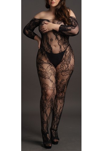Combinaison ouverte Grande Taille LACE SLEEVED - Noir 