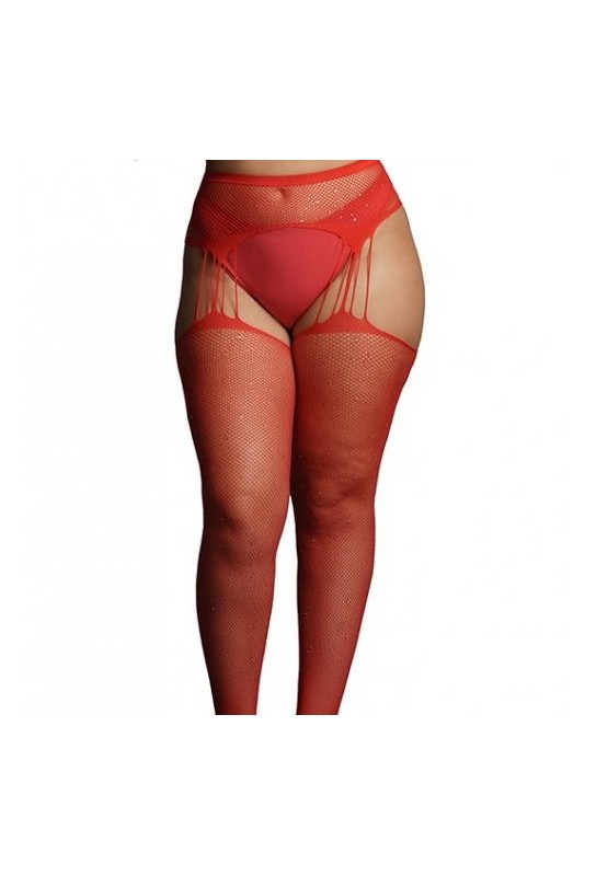Collants à jarretelles RHINESTONE Rouges 