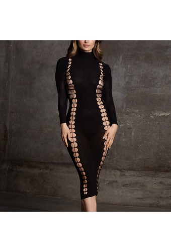 Robe Longue à Col Roulé CarmeNoir 