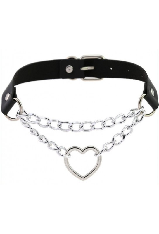Metal Heart Collar With Chain BLACK 