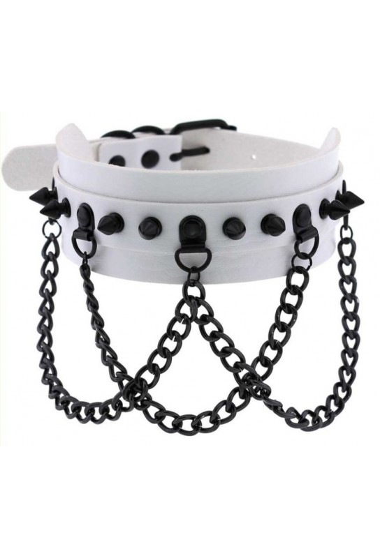 Collier à pointes Piky Blanc-Noir 