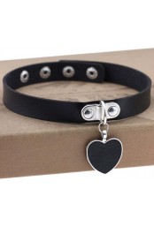 Punk Goth Heart Pendant Necklace Leather Collar BLACK