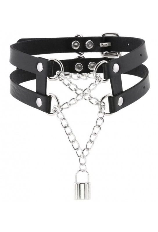 Collier Ras de cou Pendant Lock Noir 