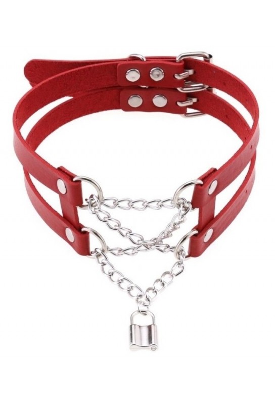 Collier Ras de cou Pendant Lock Rouge 