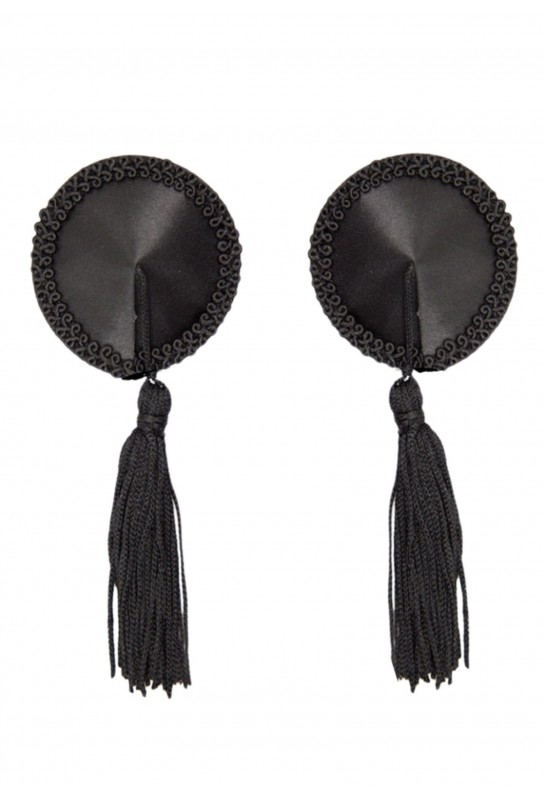 Cache-Tétons Satin avec Pompon Nipple Couture Noir 
