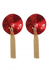 Cache-Tétons Sequin avec Chaîne Nipple Couture Rouge