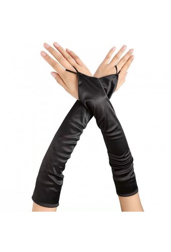 Mitaines Longues Satin Gloves Noires 