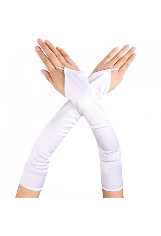 Mitaines Longues Satin Gloves Blanches 