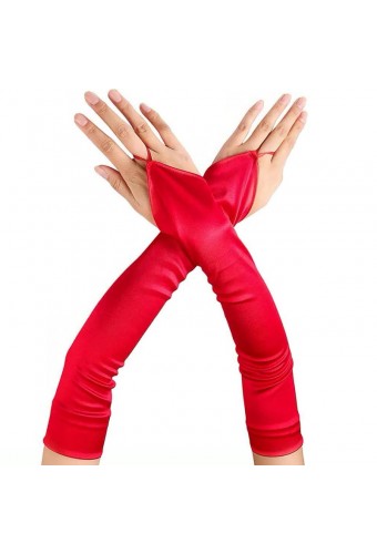 Mitaines Longues Satin Gloves Rouges 