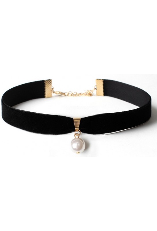Ras de Cou Pearl Velvet Noir 