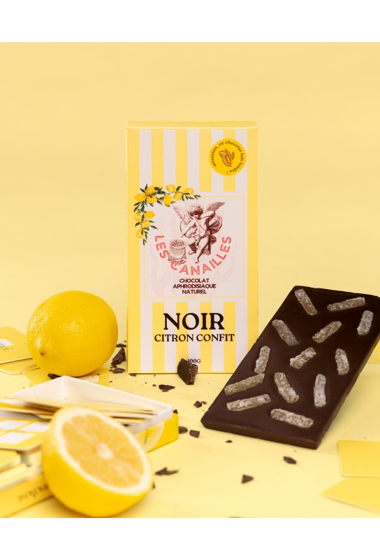 Tablette de Chocolat Aphrodisiaque Noir Citron Confit 100g 