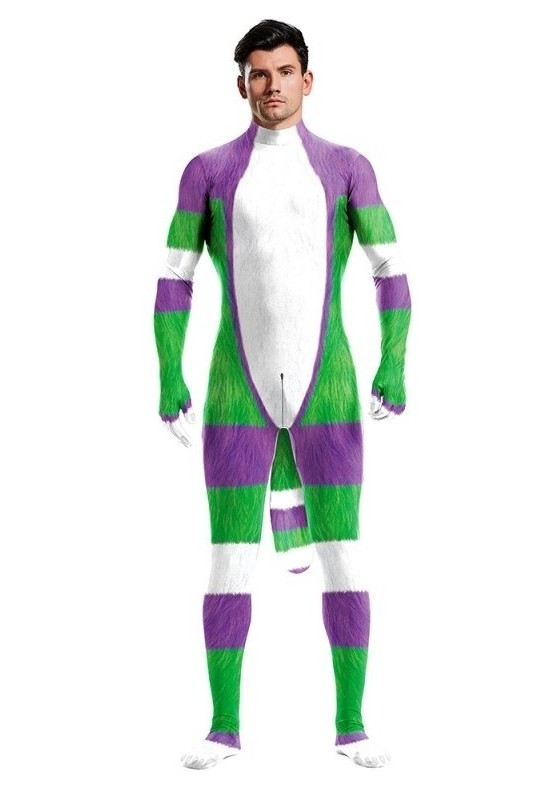 Combinaison Cosplay Cartoon Blanc-Vert-Violet 