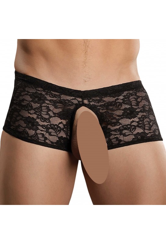 Boxer Bottomless en dentelle Crocthless Noir 