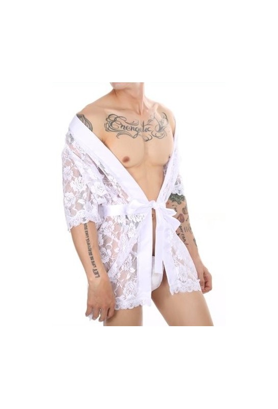 Peignoir court Dentelle Night Lace Blanc 