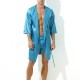 Peignoir effet satiné Long Slit Bleu Turquoise 
