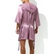 Peignoir effet satiné Long Slit Rose 