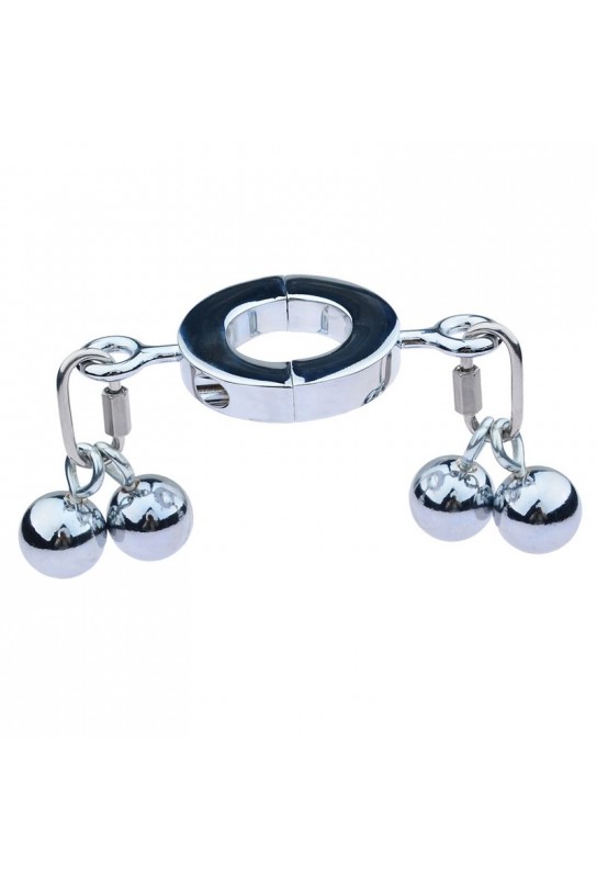Ballstretcher en métal avec 4 Boules Big Testicle S 32mm - Hauteur 12mm - Poids 450g Argenté 