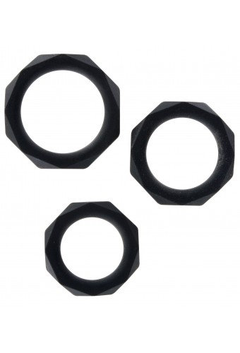 Lot de 3 cockrings Silicone Power Halo Noirs 