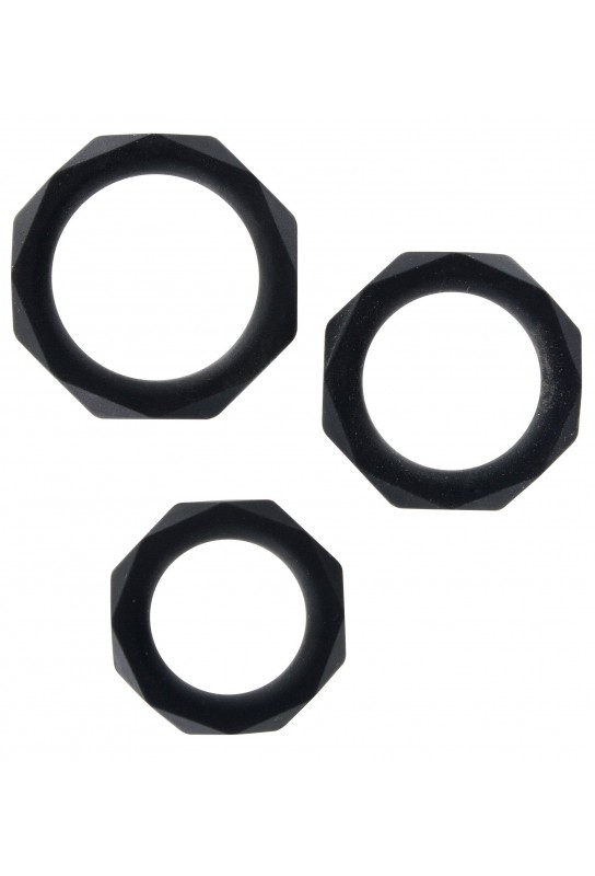 Lot de 3 cockrings Silicone Power Halo Noirs 