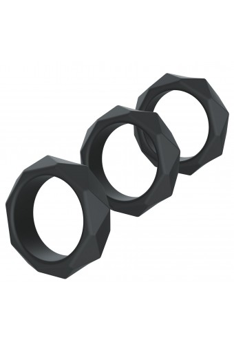 Lot de 3 Cockrings Silicone Heavy C-Ring Noirs 