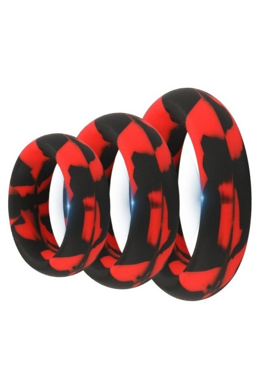 Pack 3 Cockrings Silimix Rouge-Noir 