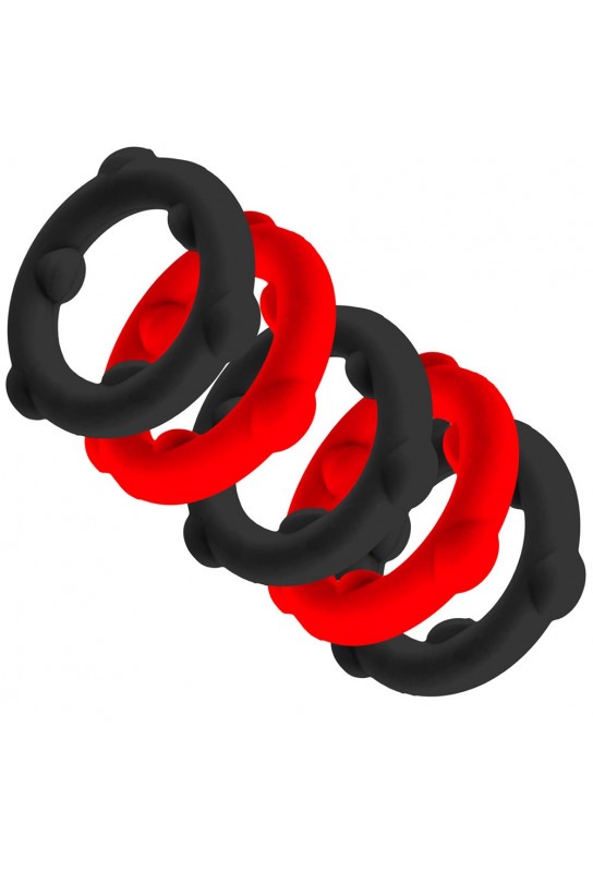 Lot de 5 Cockrings Spinner 25 mm Noir-Rouge 