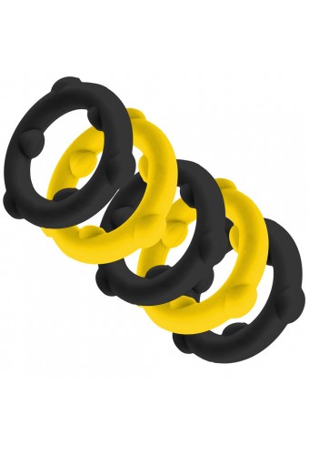 Lot de 5 Cockrings Spinner 25 mm Noir-Jaune 