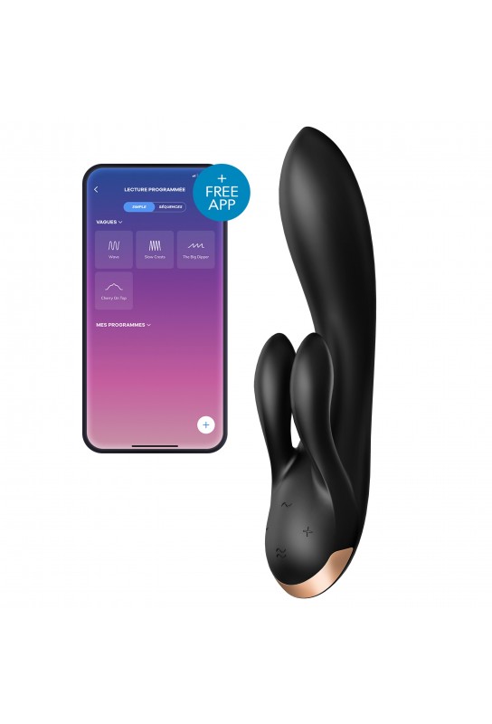 Vibro Rabbit connecté Double Flex Satisfyer 20cm Noir 