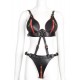 Ensemble Ouvert 2 Pièces Leathcrossed Noir et Rouge 