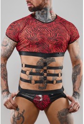 Top à manches courtes & harnais - Design sexy en tulle et élastiques
